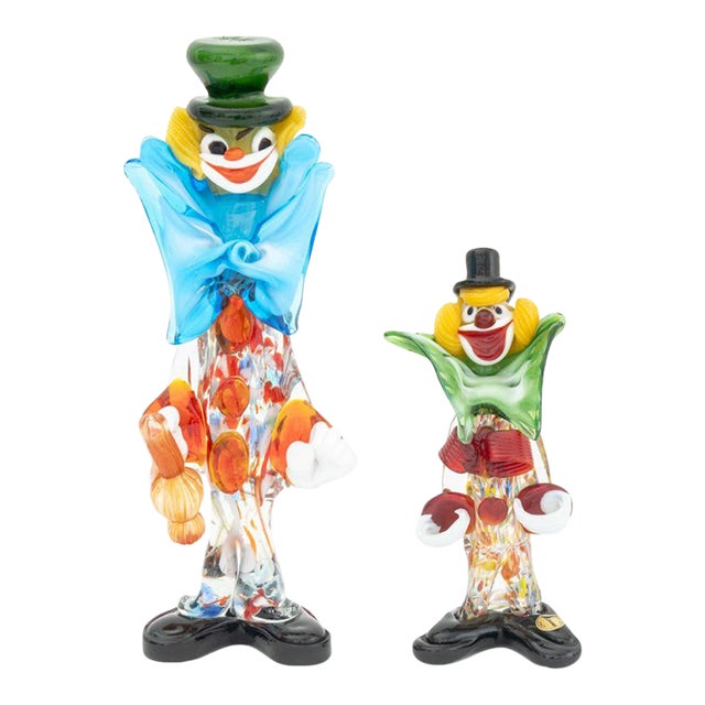 Murano Art Glass Clown Sculptures, 2 For Sale