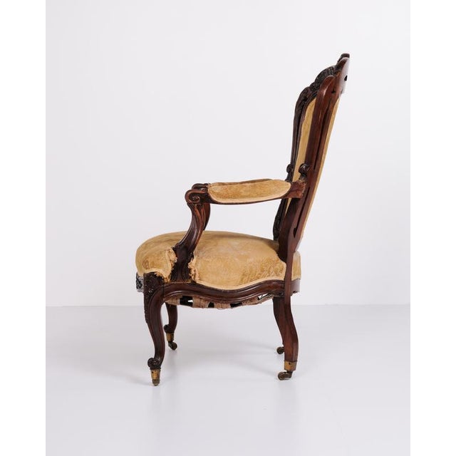 Antique Rococo Style Armchair in Mahogany with Floral Upholstery, 1890s For Sale - Image 5 of 9