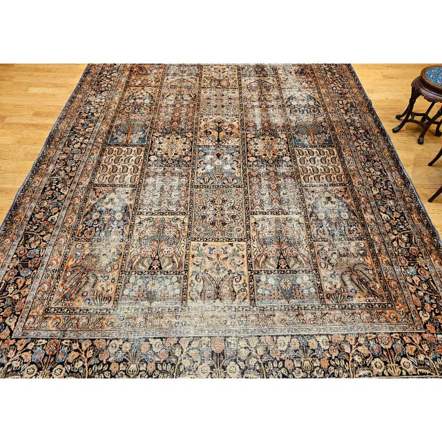 19th Century Persian Khorassan Rug, Hand-Knotted Wool, Allover Floral Panel Design, Green & Blue, 10x13 For Sale - Image 9 of 18