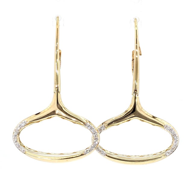 2000 - 2009 14k Gold Wide Open Oval Drop Diamond Wire Clip Earring - Made in Italy, Pair For Sale - Image 5 of 10