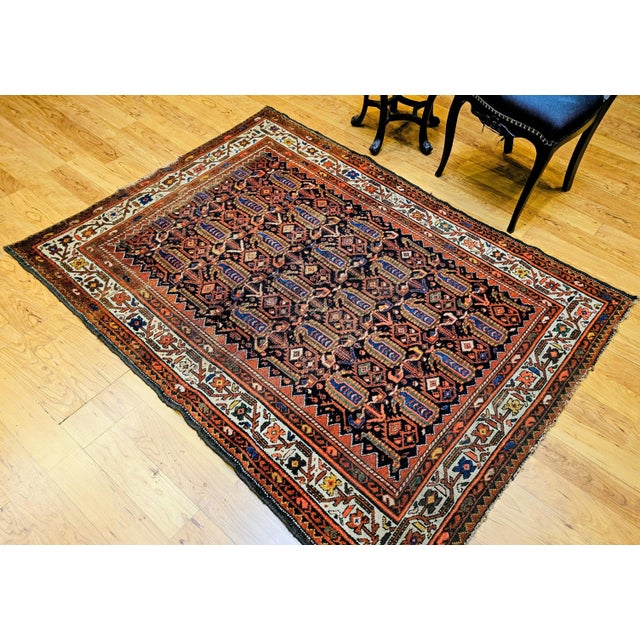 Early 20th Century Vintage Persian Malayer Area Rug, All-Over Paisley Pattern, Navy & Ivory, 5’ X 6’ For Sale - Image 10 of 16