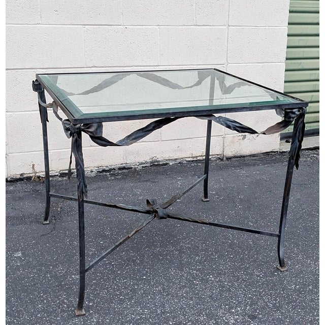 Hollywood Regency Vintage French Neoclassical Wrought Iron & Glass Center Table in the Manner of Maison Jansen For Sale - Image 3 of 8