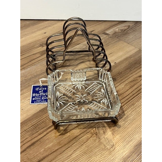 Metal Vintage Silver Plate Toast Rack With Glass Butter Dish For Sale - Image 7 of 7