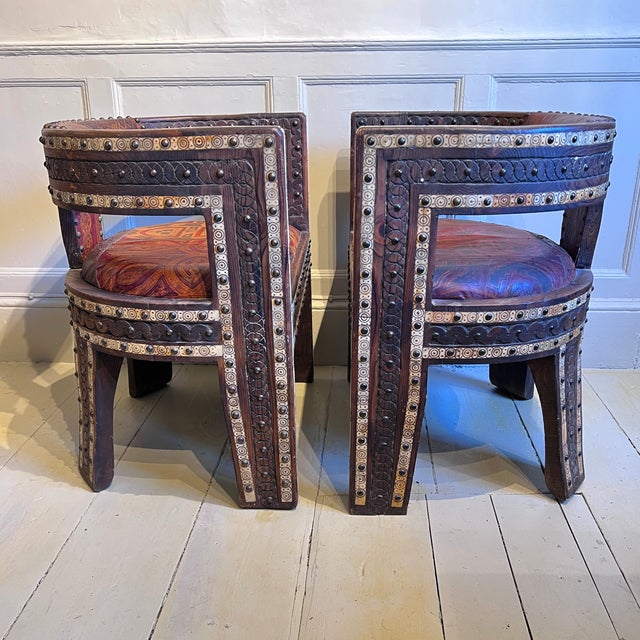 North African Hardwood and Leather Armchairs, 1960s, Set of 2 For Sale - Image 4 of 13
