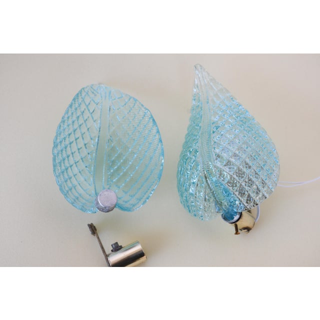 1950s Rare Wall Light Blue Jewel Murano Glass Leave by Barovier E Toso, -Set of 2 For Sale - Image 12 of 12