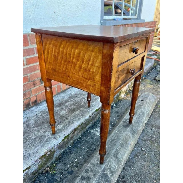 Early 19th Century Federal Style Antique Flame Mahogany and Tiger Marble Wood Two Drawer Side-Work Table Well made, rich...