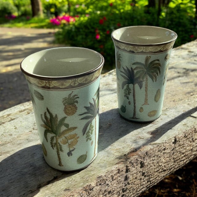 Late 20th Century Porcelain Cups with Palm Tree Motif from Fabienne Jouvin, France, Set of 2 For Sale - Image 5 of 7