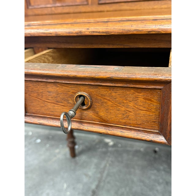 Brown Quarter-Sawn Oak Secretary Desk + Gallery Top, Antique For Sale - Image 8 of 12