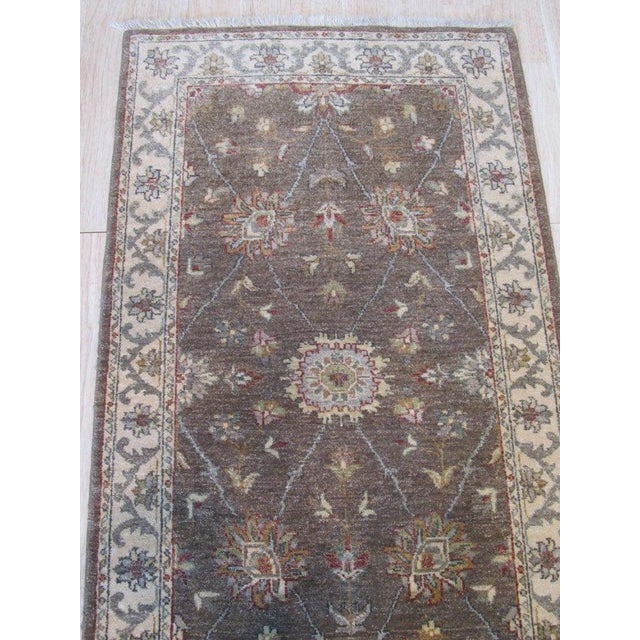 Standard Size Brown Hand-Knotted Wool Earthy Floral Trellis Traditional Rug For Sale - Image 4 of 5