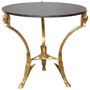 French Round Bronze Gueridon Style Table Rams Heads and Feet With Granite Top