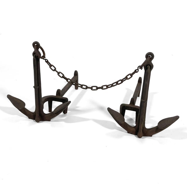 Metal American Cast Iron Anchor Andirons (Pair) For Sale - Image 7 of 10