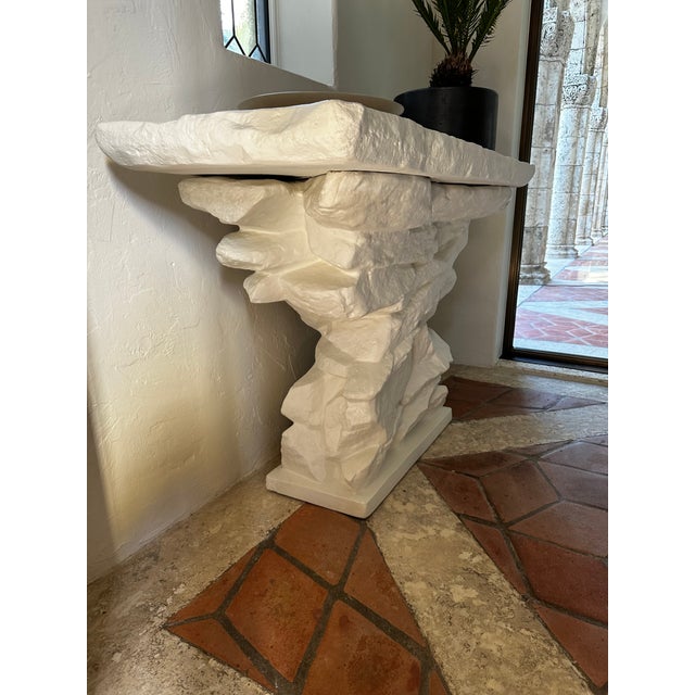 Emilio Terry 1970s White Plaster Faux Bois Console Attributed to Sirmos After Emilio Terry For Sale - Image 4 of 9