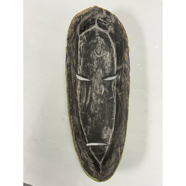 Handcrafted African Glass Beaded Carved Wood Mask For Sale - Image 12 of 12