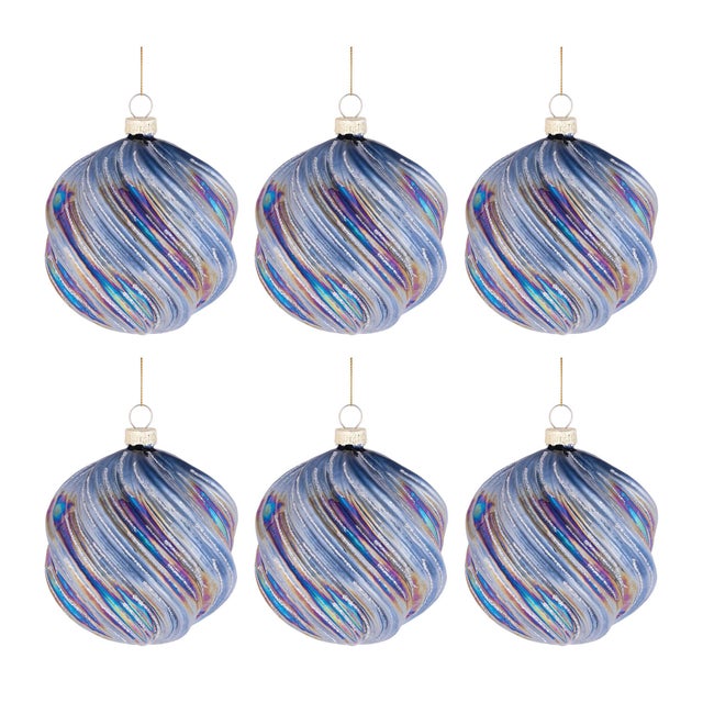 Contemporary Iridescent Swirled Glass Ornament (Set of 6) For Sale - Image 3 of 3