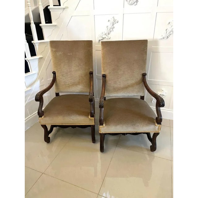 Set of Large Antique French Victorian Walnut Armchairs For Sale - Image 11 of 11