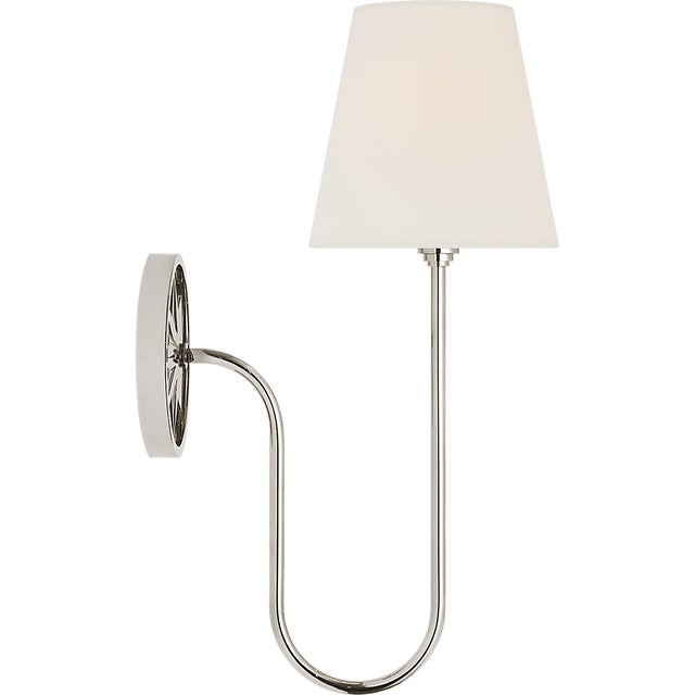 Traditional Chapman & Myers for Visual Comfort Signature Polaris 17" Single Sconce in Polished Nickel with Linen Shade For Sale - Image 3 of 7