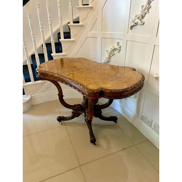 Antique Victorian Carved Burr Walnut Centre Table, 1850 For Sale - Image 3 of 14
