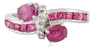 Exquisite Pure 925 Silver Ruby Bypass Ring With Diamond - Size 7.5