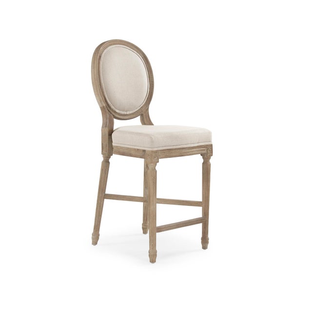 Medallion Louie Counter Stool - Linen / Limed Grey Oak Frame For Sale - Image 4 of 4