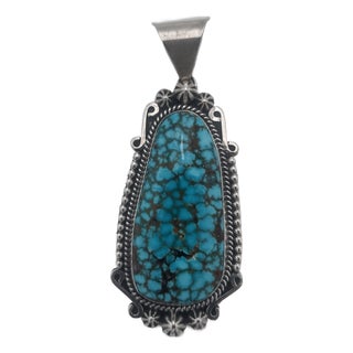 Kingman Waterweb Turquoise Sterling Silver Teardrop Pendant - C. Wylie Navajo Handmade For Sale