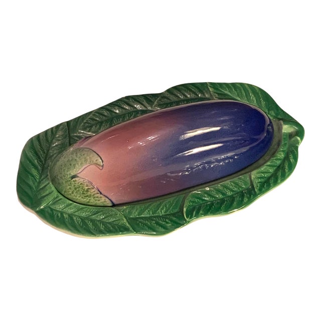 Vintage Italian Porcelain Eggplant Butter Dish For Sale