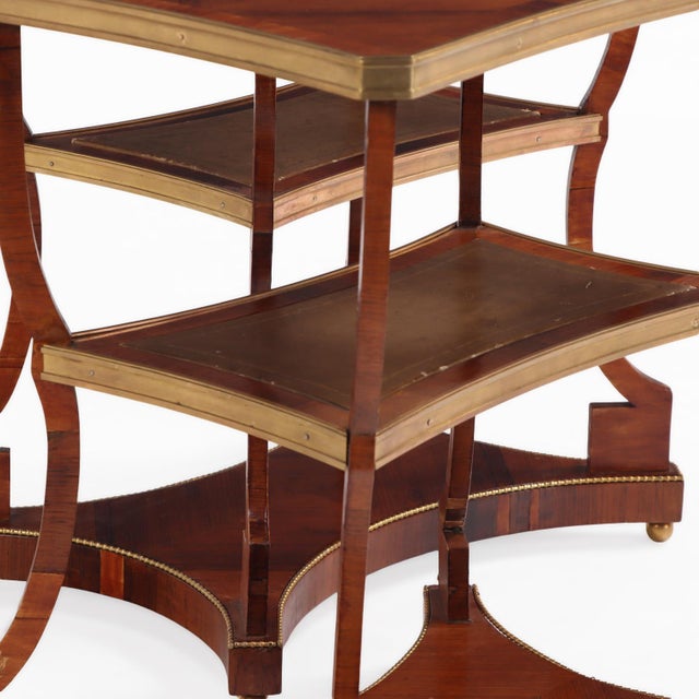 1900 - 1909 A Pair of Regency Style Rosewood, Leather and Bronze Mounted Three-Tier End Tables, C. 1900. Argentina. For Sale - Image 5 of 7