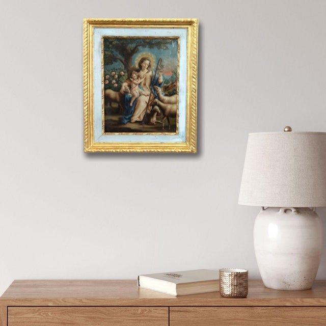 We are pleased to present this oil on canvas from the 18th-century italian school. A splendid religious painting depicting...