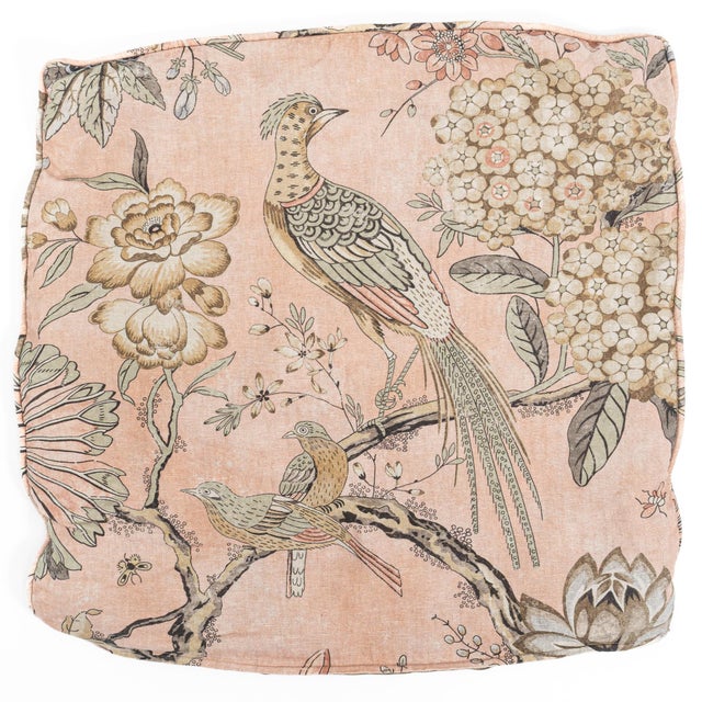 Custom Anna French Villeneuve Chinoiserie Designer Pillow - Blush Linen With Hand-Etched Pheasants & Songbirds - Luxury Feather-Down (20"x20") For Sale In Washington DC - Image 6 of 14