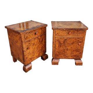 Antique Burlwood Art Deco Moderne Nightstands - a Pair For Sale