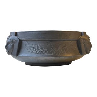 Antique Black Terracotta Bowl with Pharaohs and Hieroglyphs by L. Hjorth, Denmark, 1890s For Sale
