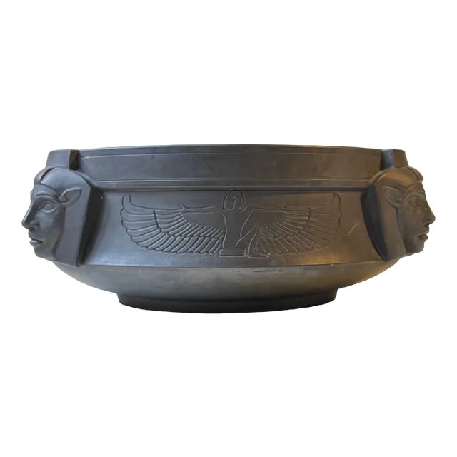 Antique Black Terracotta Bowl with Pharaohs and Hieroglyphs by L. Hjorth, Denmark, 1890s For Sale