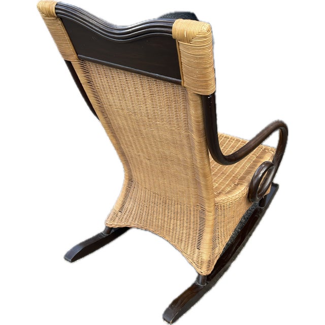 1900 - 1909 1900-20s Antique Bentwood & Wicker Rocker Coastal, British Colonial For Sale - Image 5 of 5