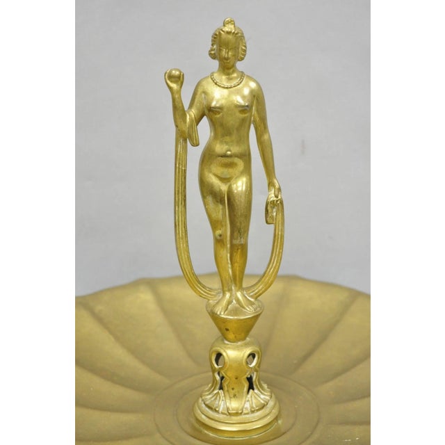 Art Nouveau Vintage Art Nouveau Brass Figural Nude Woman Centerpiece Compote Dish Bowl For Sale - Image 3 of 18