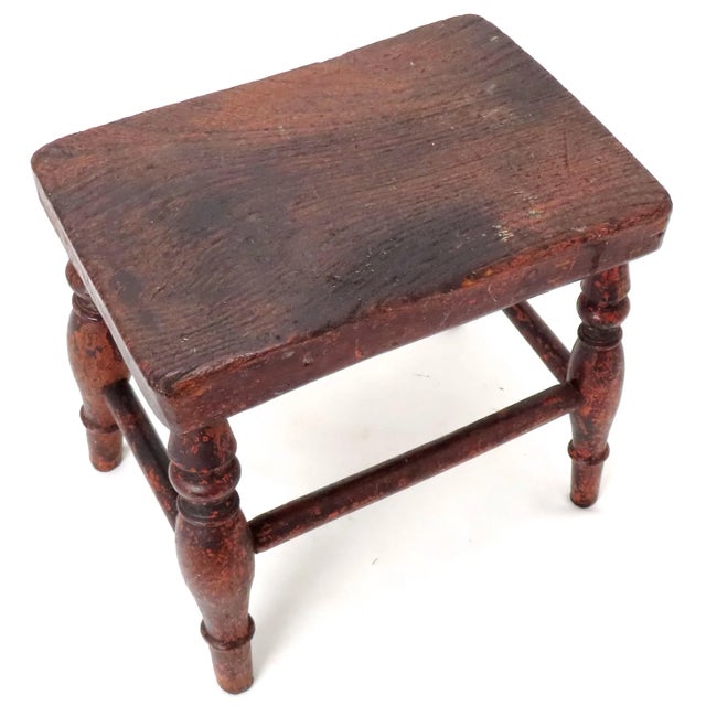 Wood Antique Circa Mid 19th Century Country American Chestnut Wood Footstool - Fireside Stool For Sale - Image 7 of 13