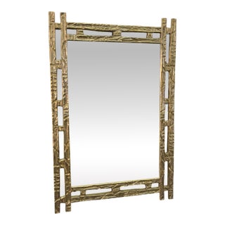 Angelo Brotto Sculptural Brass Mirror, Italy, 1970s For Sale