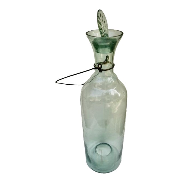 Vint. French Glass Bug Trap, Pale Green W/Stopper For Sale