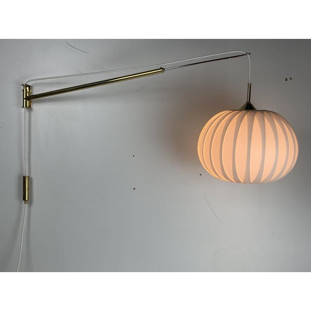 Metal Mid-Century Modern Extendable Brass Wall Mount with Cocoon and Sisal Shade by Lars Schioler, 1960s For Sale - Image 7 of 18