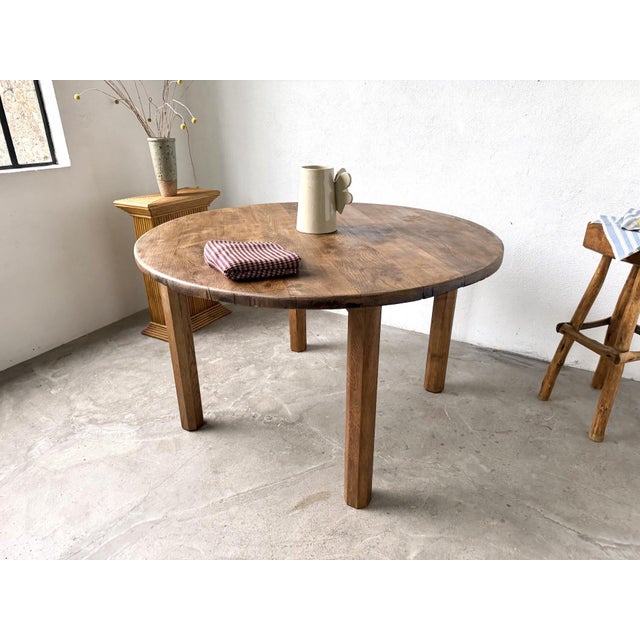 1950s Brutalist Round Table in Oak, 1950s For Sale - Image 5 of 18
