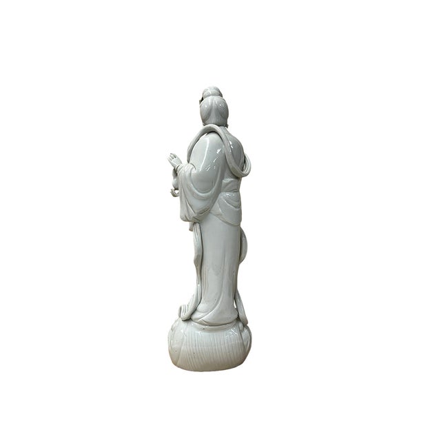 Vintage Off White Porcelain Standing Bodhisattva GuanYin Music Vessel Statue For Sale - Image 4 of 7
