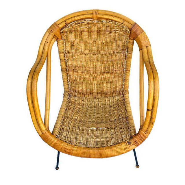 Mid Century Rattan Sculpted Bamboo Hoop Chair Cast Iron Legs
