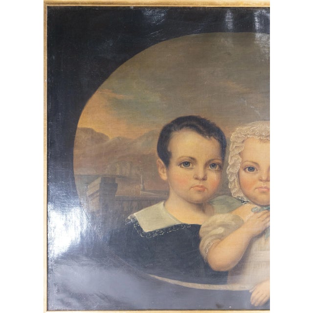 American American Folk Art Americana Portrait Painting of Brother and Sister For Sale - Image 3 of 12