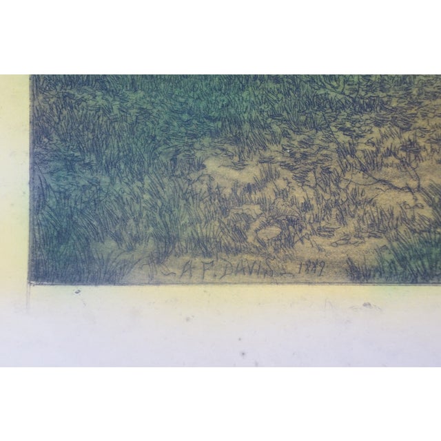 Blue Antique Arthur Fuller Davis Signed Colored on the River Bank Etching 18" For Sale - Image 8 of 10