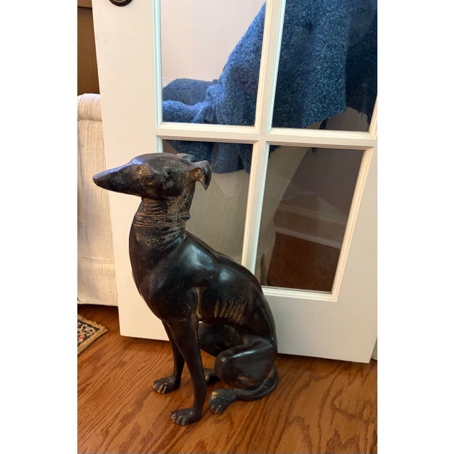 Large Metal Greyhound / Whippet Statue - Egyptian Style Dog Sculpture / Heavy Doorstop - Dog Lovers For Sale - Image 9 of 9