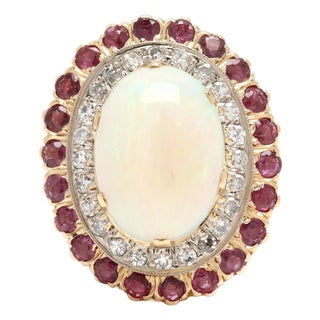 1.56ctw Opal, Diamond & Ruby Cocktail Ring, 18k Yellow Gold, Ring Size 7.5 For Sale