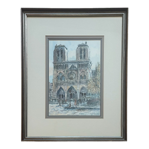 P E Cambrier Paris Notre Dame Cathedral Impressionist Signed Watercolor Gouache