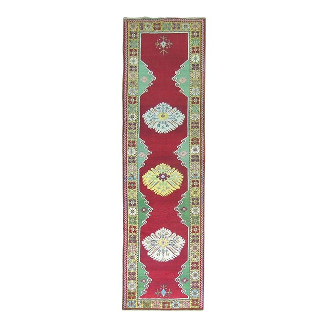 Zabihi Collection Colorful Antique Turkish Melas Runner - 3'4" x 12'2" For Sale