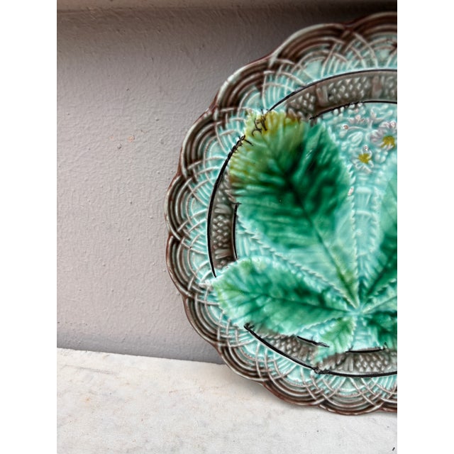 Rustic Majolica Chesnut Leaf Plate Villeroy & Boch, Circa 1890 For Sale - Image 3 of 4
