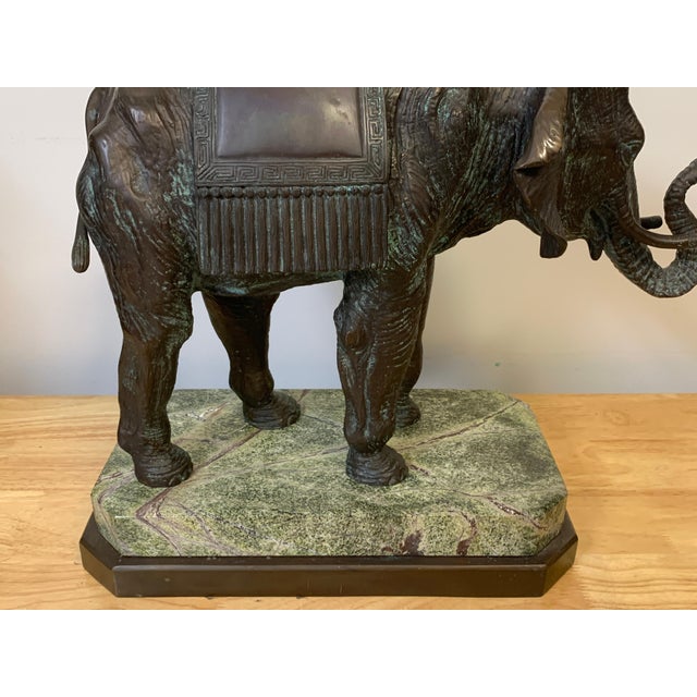 Late 20th Century Maitland-Smith Bronze Asian Elephant Table Lamp on Serpentine Marble Base For Sale - Image 9 of 14
