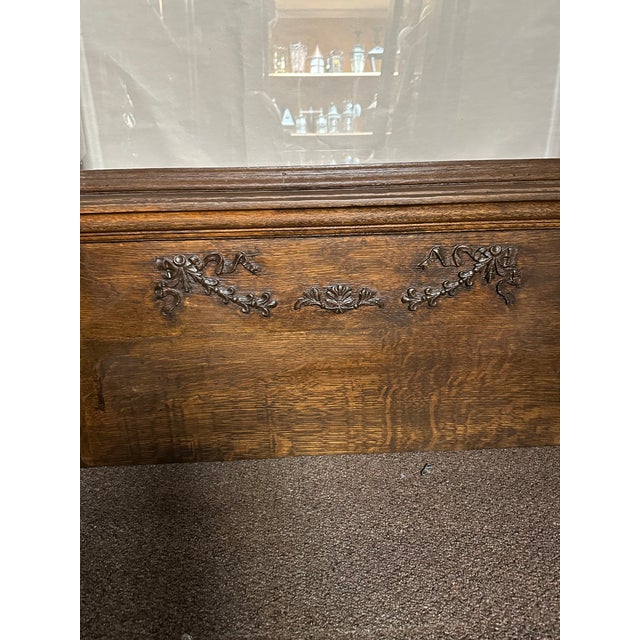 Late 19th Century Solid Wood Oak Door With Original Beveled Glass and Wood Filigree For Sale - Image 4 of 4