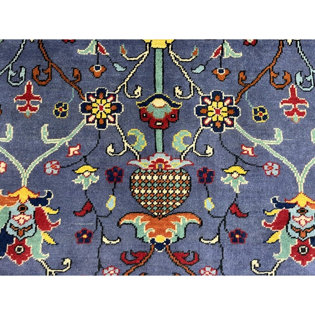 Textile Blue Floral Sultani Wool Area Rug With Natural Dyes, 4'9" X 6'10" For Sale - Image 7 of 13